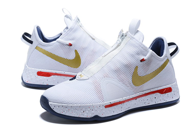 Nike Paul George IV White Gold Red Black Shoes